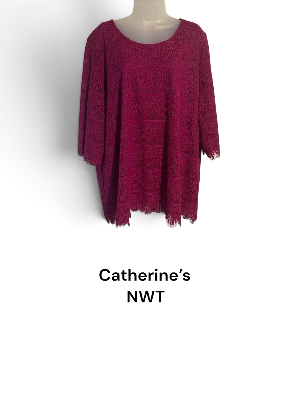 NWT Gorgeous Catherine's Deep Berry Lace Overlay Top  PLUS: 1X  #K